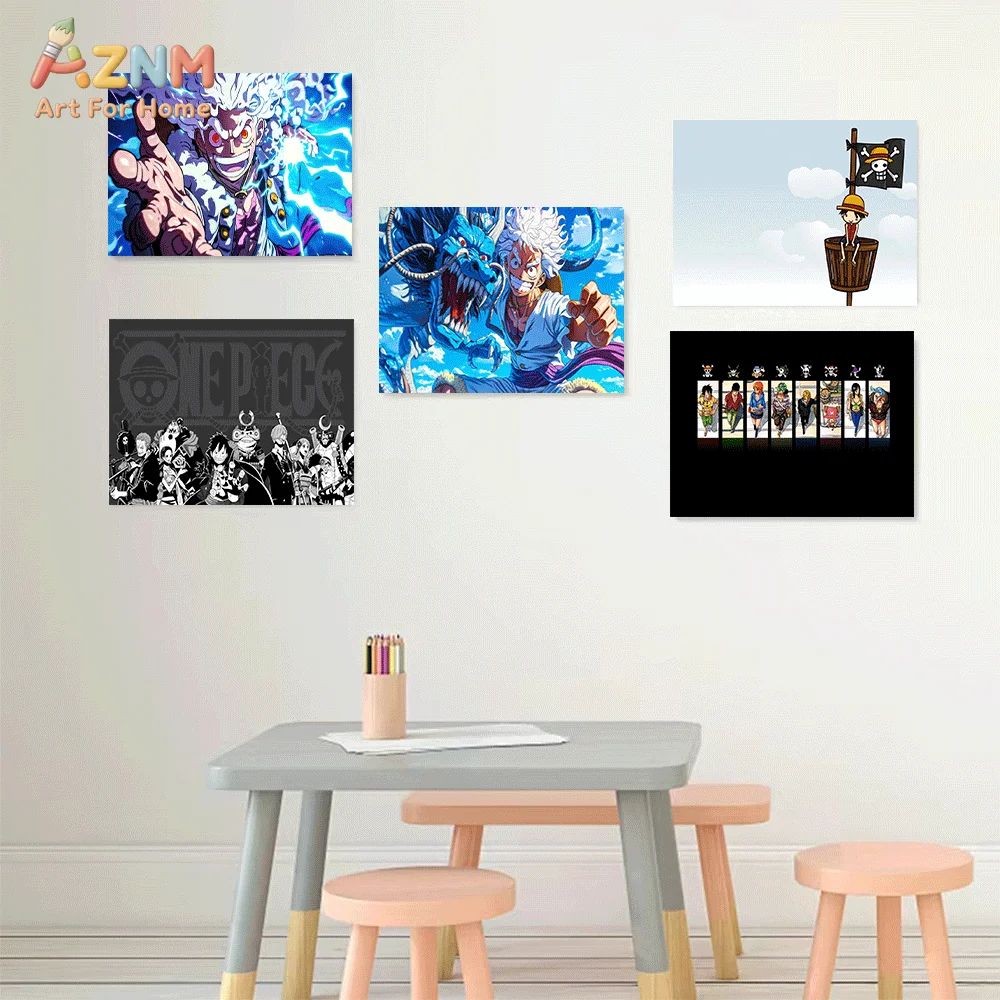 AZNM Unframed Canvas Print One Piece Luffy Gear 5 Nika Law Zoro Anime Wall Art Manga Poster Home Decor