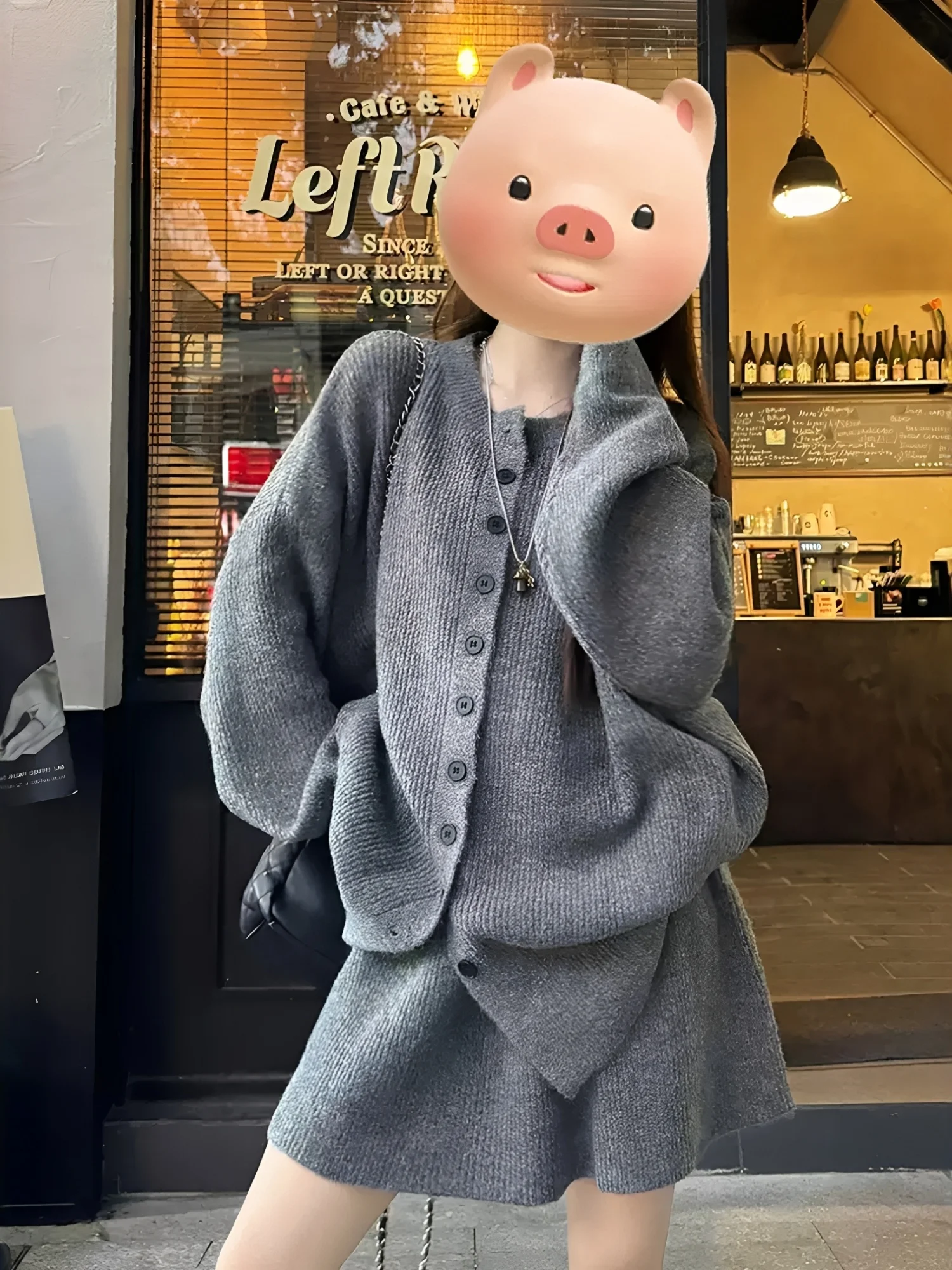 Grey Knitted Sweater Set Women's Fashion Autumn Winter 2026 New Korean Style Complete Set High-End Feelings Dresses And Tops