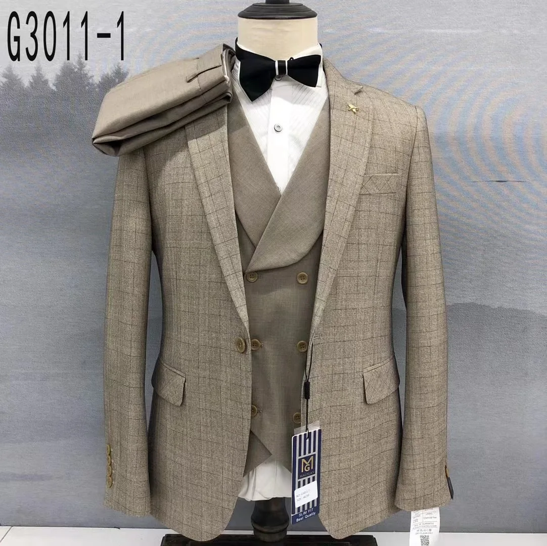 

Classic Plaid Suit For Men Wedding Groomsman Slim Fit Blazer Vest Pants 3 Pieces Formal Banquet Male Business Tuxedos Outfits