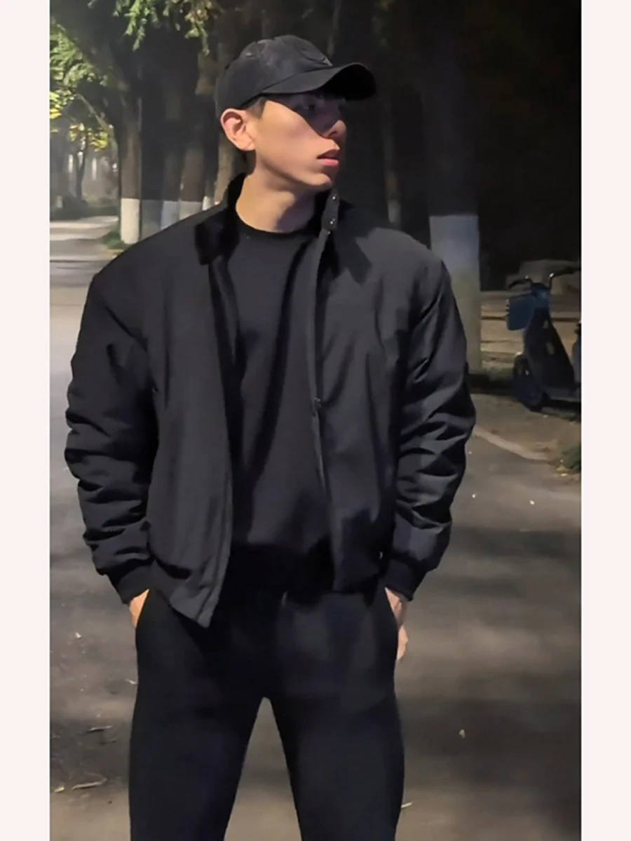 

Bla ort Autumn Winter Jaet for Men Thi Warm American High Street Cotton Pilot Jaet Youth Faion Casual Outerwear