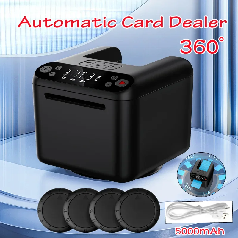 

Автоматическая машина для раздачи игральных карт 360° ° Вращающийся интеллектуальный диспенсер для покерных карт для игр для вечеринок, 5000 мАч, 2-12 плееров
