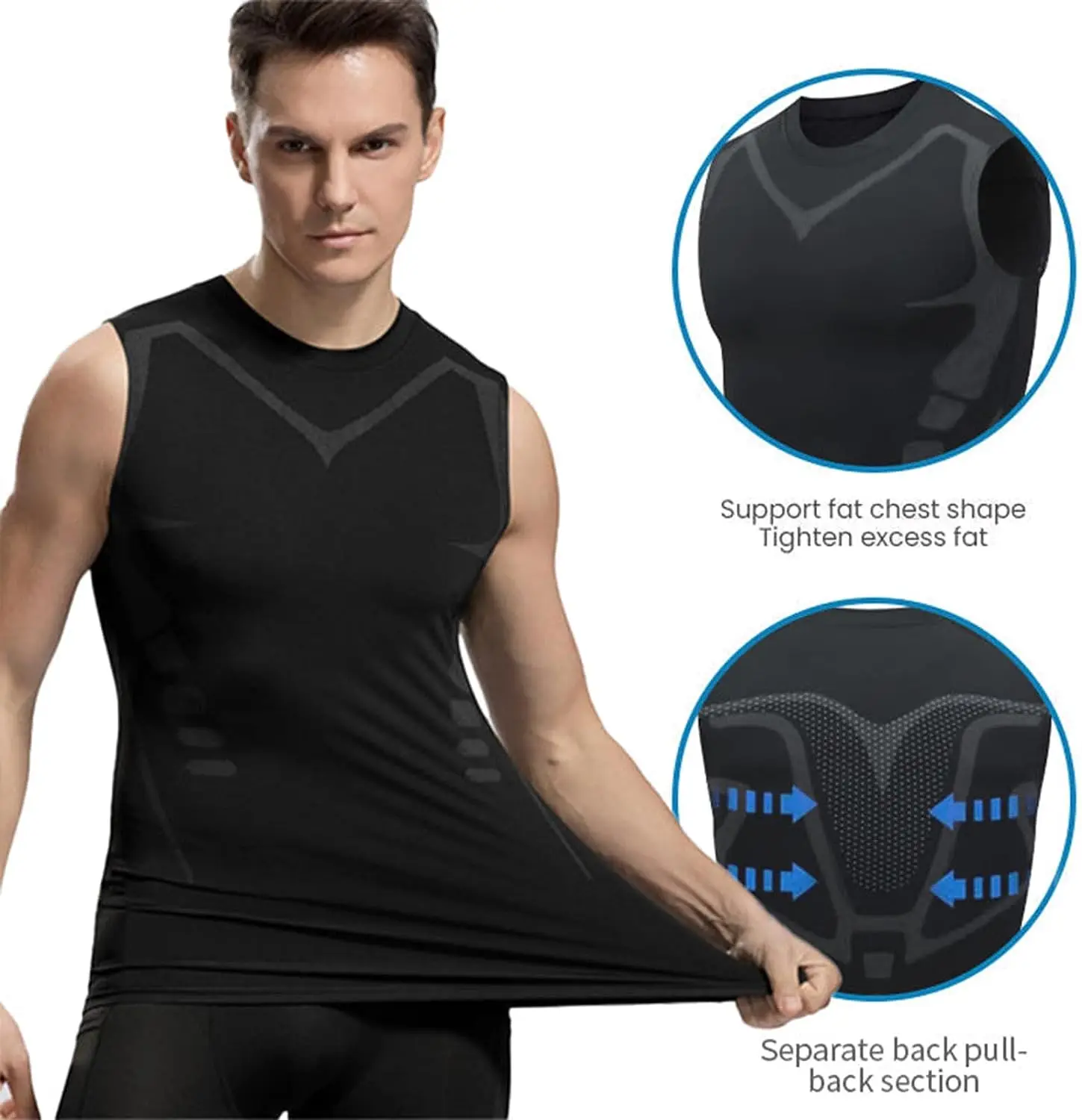 Ropa moldeadora de verano para hombre, chaleco moldeador iónico, camisa sin mangas, camisas de compresión ajustadas, camiseta sin mangas, moldeador de cuerpo, chaleco de seda de hielo transpirable