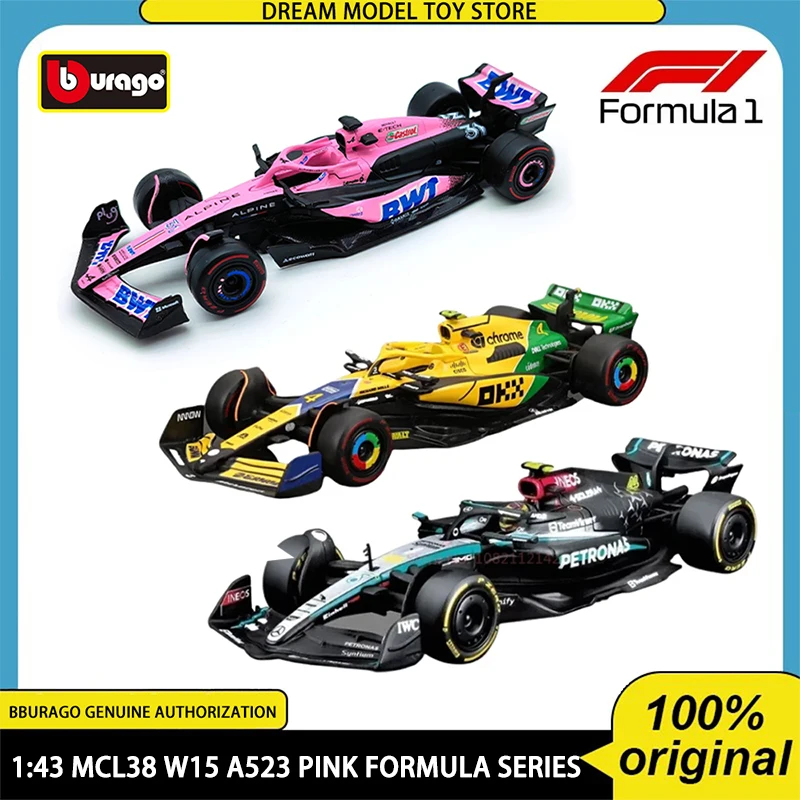 New Bburago 1:43 MCL38 81 Piastri 4 Norris W15 44 Hamilton 63 Russell A523 Pink Alloy Model Car Collection Toy Birthday Gift