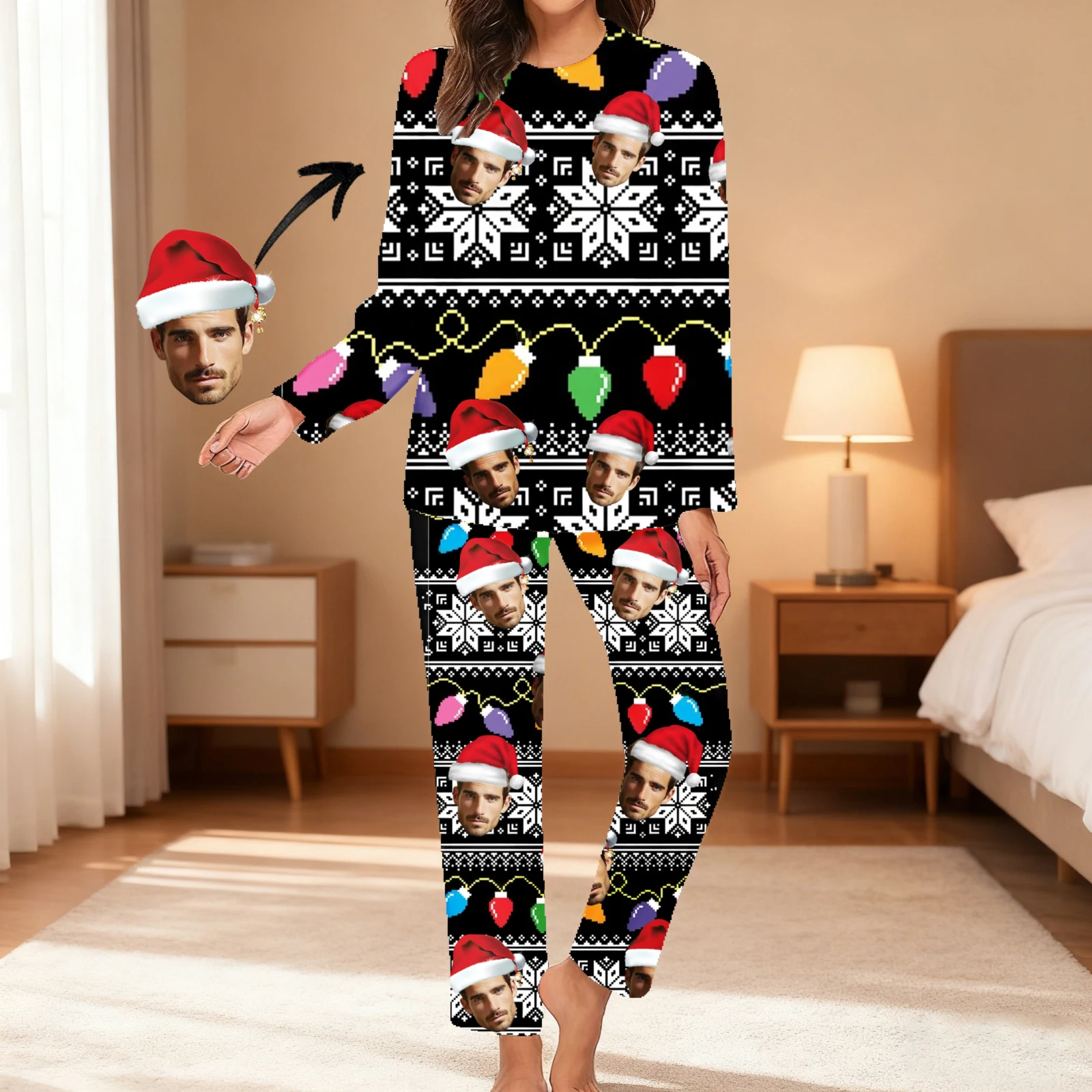 

Custom Women Pajamas with Face homewear Custom Women long Sleeve Pajama Set Personalized Pajama with Face Custom Photo Pajamas