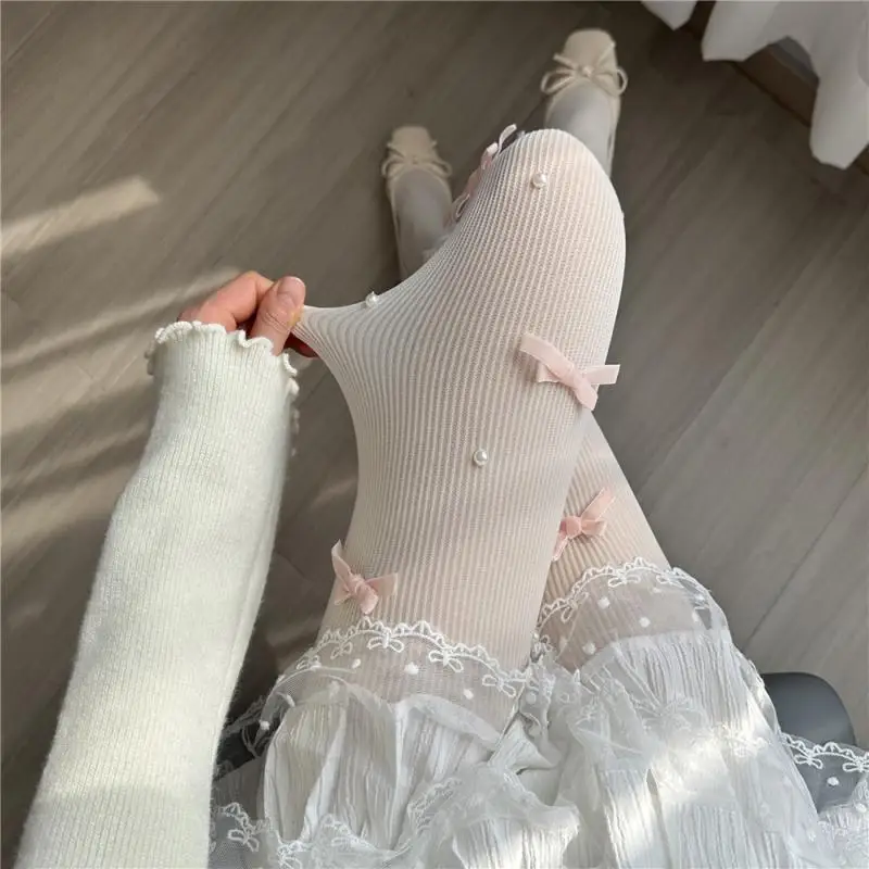 Luxury Women Sweet Pure Pantyhose Boutique High Quality Silk Pearl Ultra Thin Arbitrary White Lolita Cut Anti Snag Tight Student