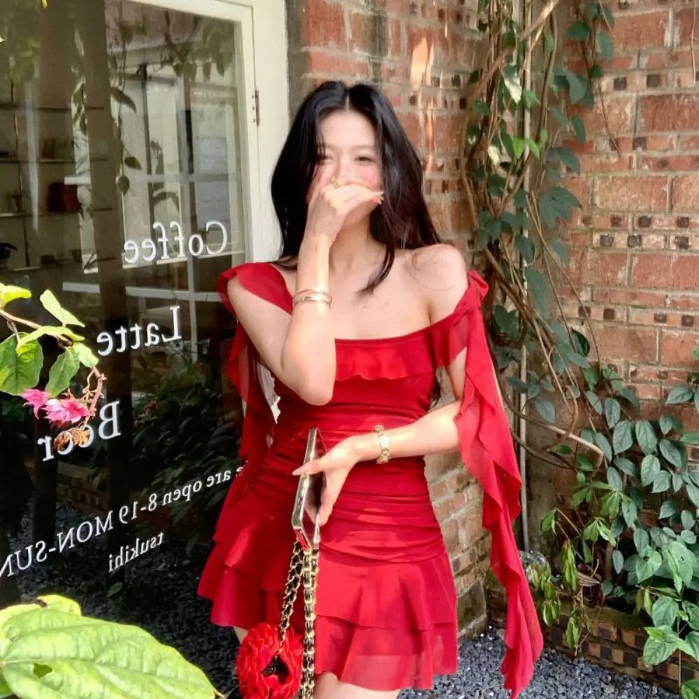 Soft Square Collar Ruffle Edge Dress Sleeveless Temperament Women Short Skirt Streetwear Slim Fit Halter Camisole Dress Beach