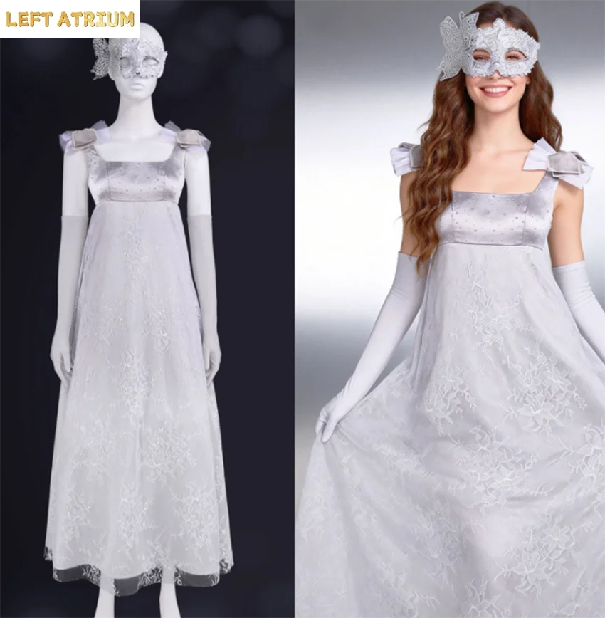 

Vintage Cosplay Costume Dress Medieval Regency Tea Party Women Long Gown Lace-up Costume with Mask Halloween Masquerade Dress