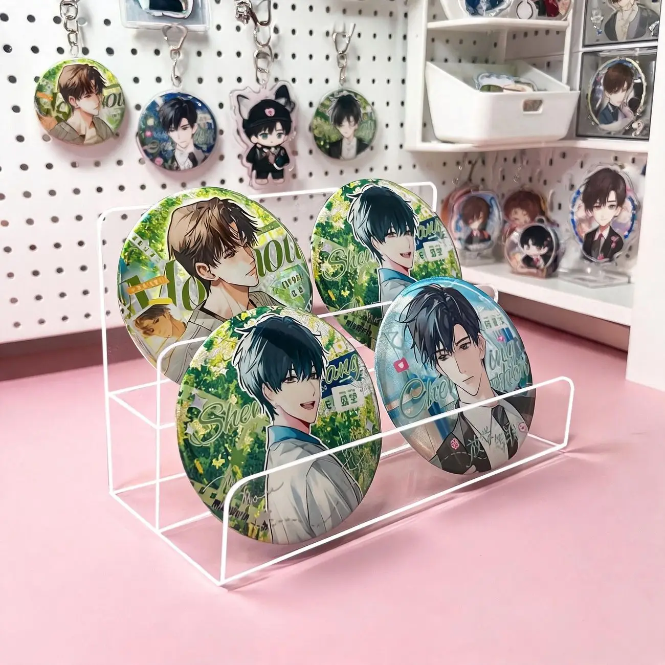 Cartoon Character Card Display Stand, Transparent Acrylic Tabletop Tiered Badge Collection Storage And Display Shelf
