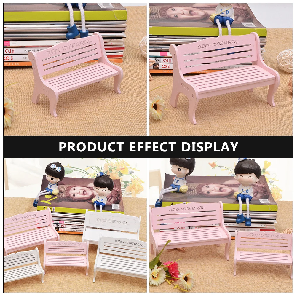 2Pcs Mini Wooden Bench Premium Miniature Furniture Elegant Desktop Ornament Garden Decoration Photo Prop Mini Wooden Bench