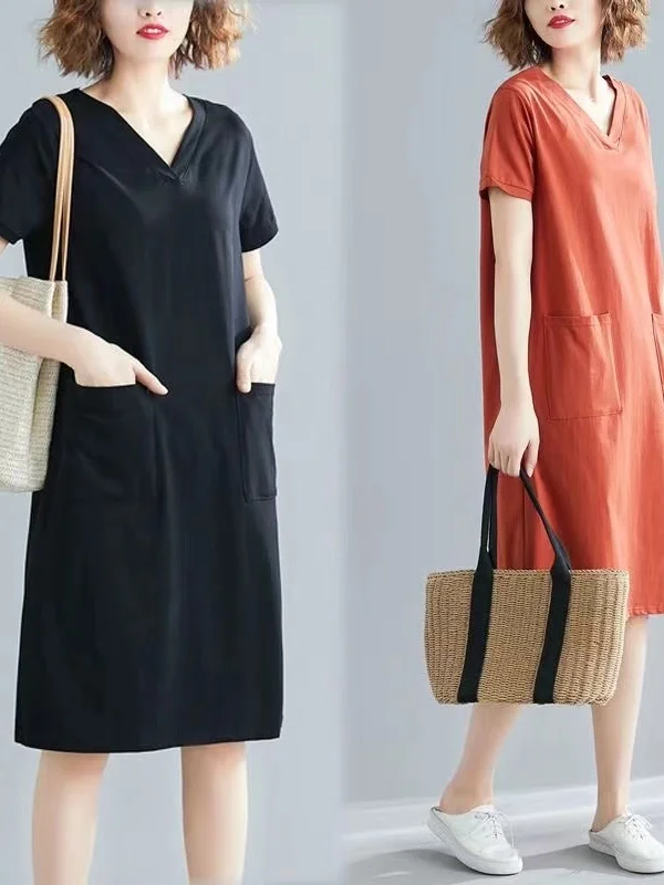 Authentique lâche coréen Sle mi-long été Dr ort Sve T-shirt v-ne Dr pour grande taille femmes décontracté coton