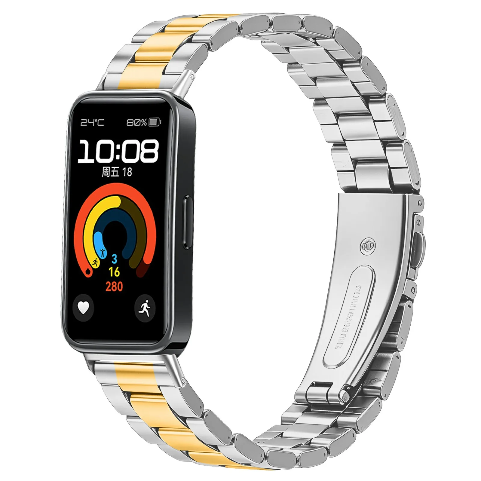 For Huawei Band 11 / 11 Pro Metal Watch Strap Three-bead Stainless Steel Bracelet with Folding Clasp - Silver / Gold