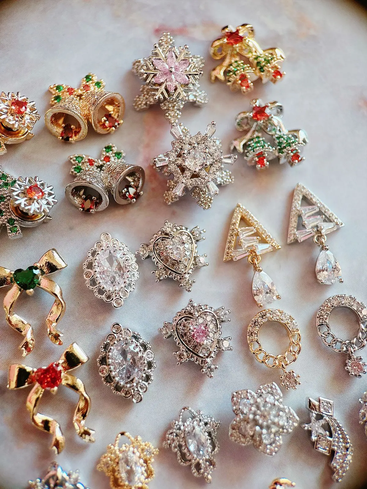 10pcs Xmas Christmas Tree Rotating Snowflakes Zircon Nail Art Manicure Nails Accessories DIY Nail Decorations Supplies Charms