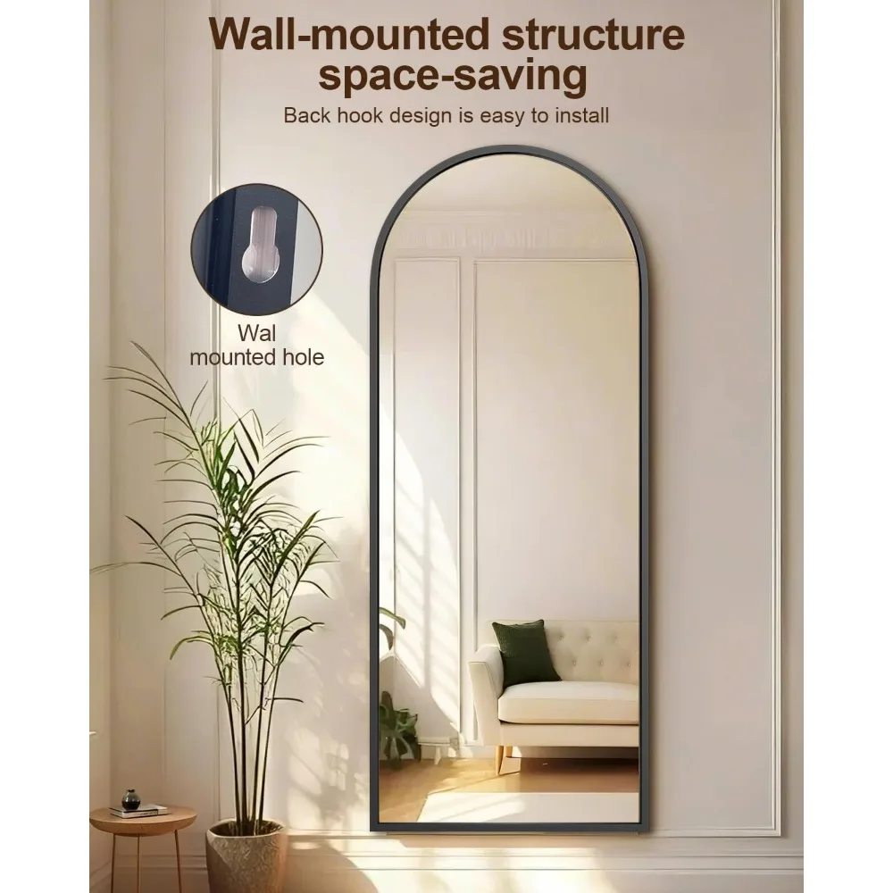 Miroir de sol arqué avec support, miroir pleine longueur 64x21, idéal pour les chambres et les salons, grand corps complet incliné ou suspendu