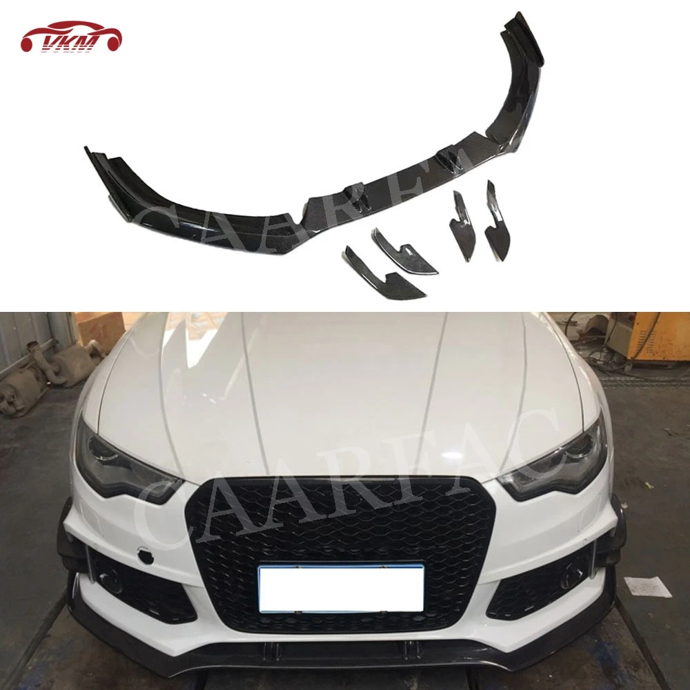 Carbon Fiber Front Lip Spoiler Splitters Side Fins Canards For Audi A6 RS6 2012-2018 Head Bumper trim Chin Shovel Protector