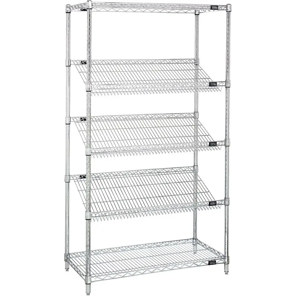 

5-Tier Wire Shelving Unit, 3 Slanted Shelves, Chrome Finish, 400 lbs Capacity, 36x18x63