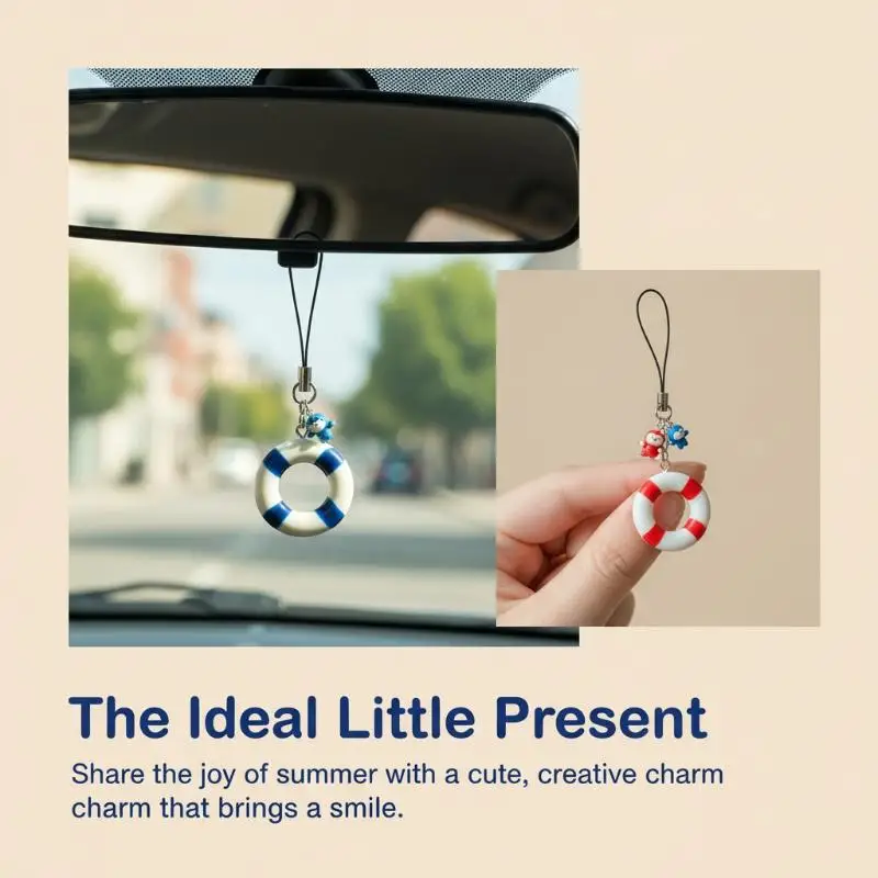 Cartoon Mini Summer Swim Ring Phone Chain Cute Resin Phone Lanyard Keyring Camera Pendant New Lovely Hanging Decoration