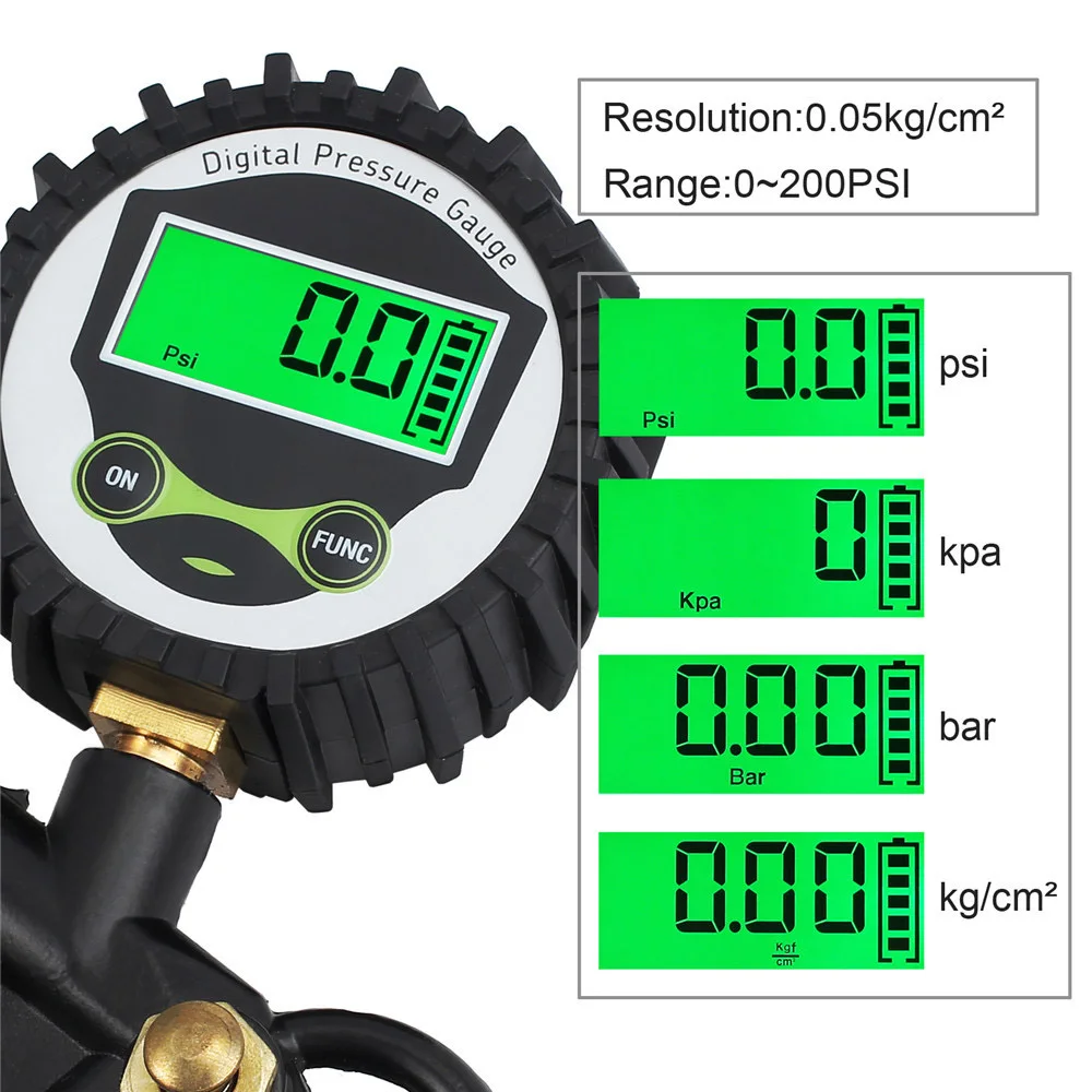 0-200Psi Tester Motorcycle Tyre Gauge With Inflator Hose Tire Pressure Monitor System Test Tools Car TPMS Accessories Universal