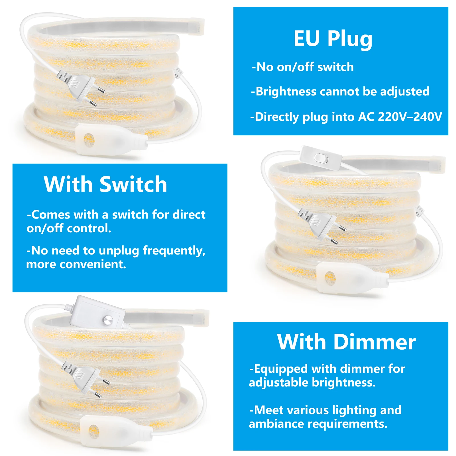 Dimmable 220V COB LED Strip Crystal Fluorescence Flexible Neon Tube Waterproof 288LEDs/m Adhesive LED Light Tape for Room Decor