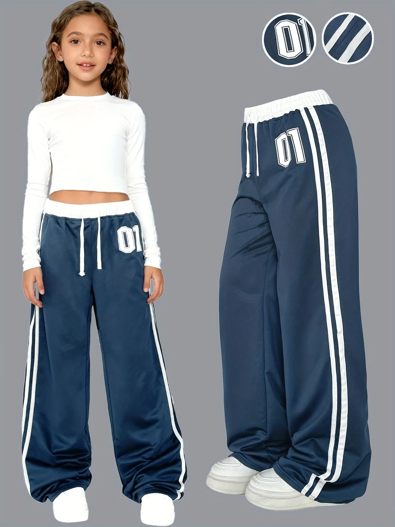 Girls' Casual Long Pants with Digital Print, Belt, and Patchwork Design, Suitable for Ages 5-13, Loose Fit, Vintage Street Style, Versatile for Home, Leisure, and Outdoor Wear