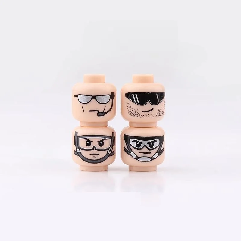 4PCS/sets Face WW2 Heads Helmet Soldier MOC Educational Building Blocks City Playmobil Mini Parts Brick Figures Toy for Children