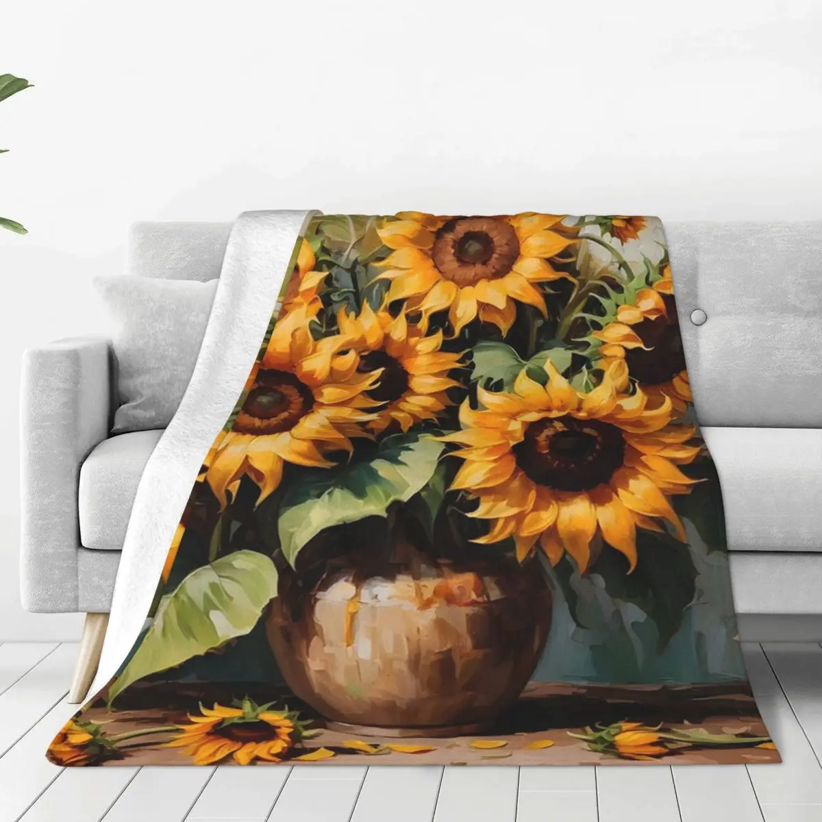 Bouquet Of Sunflowers In Oil Painting Style Blanket Flannel Sofa Throw Blankets For Couch Bedding Outdoor Throws Bedspread Quilt