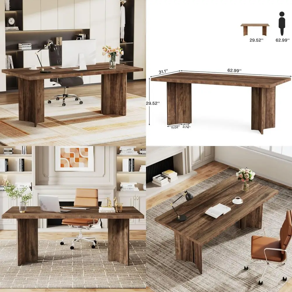 Large Vintage Farmhouse Style Executive Desk with Ample Tabletop Space for Office and Conference Needs