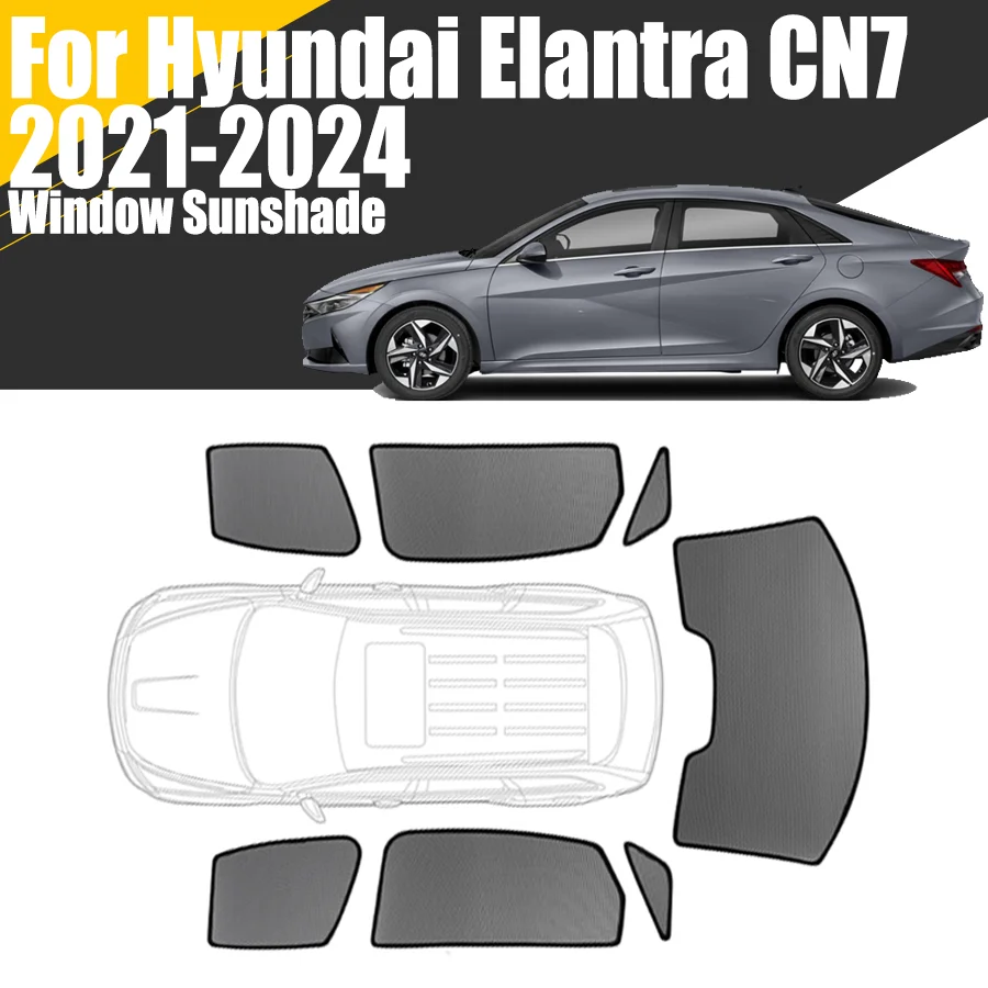 Custom Magnetic Car Window Sunshade For Hyundai Elantra CN7 2021 - 2024 Curtain Mesh Front Windshield