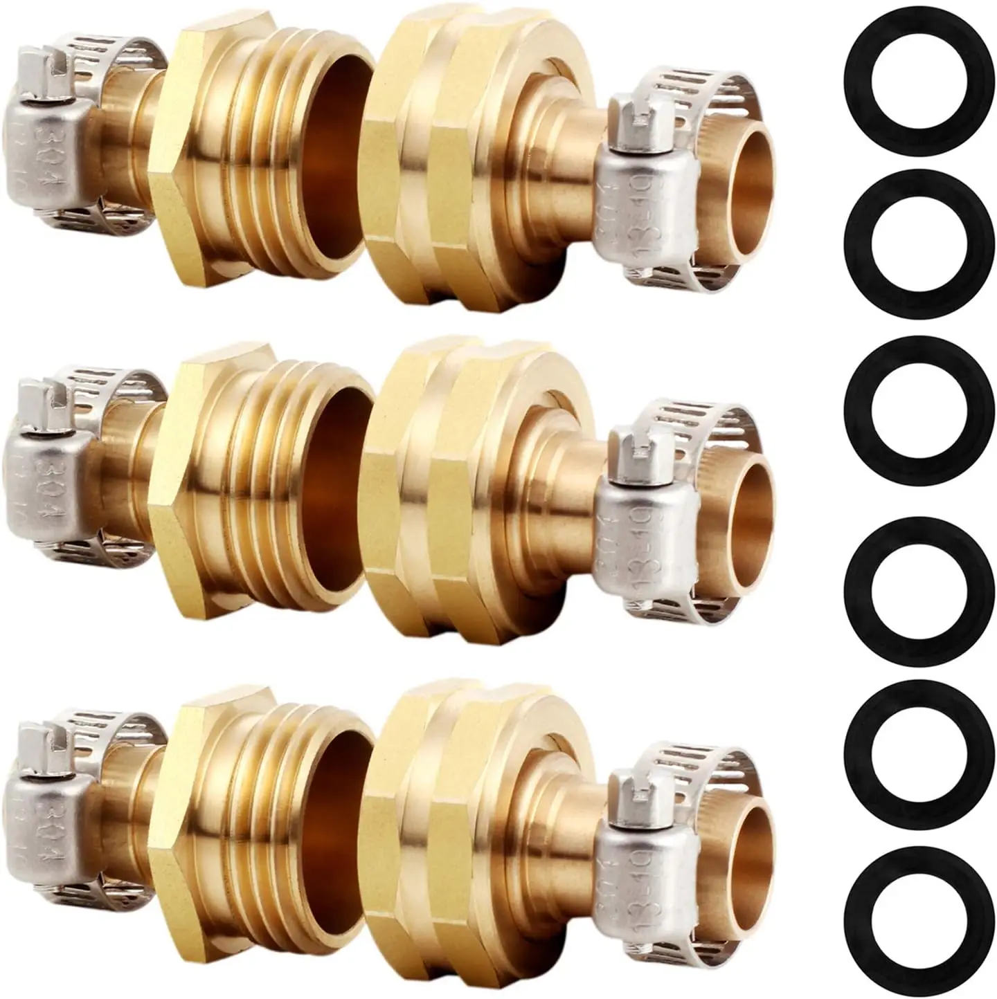 Solid Brass Garden Hose Repair Connector with Clamps Hose End Repair Kit,Fit for Male and Female Hose Fittings (5/8