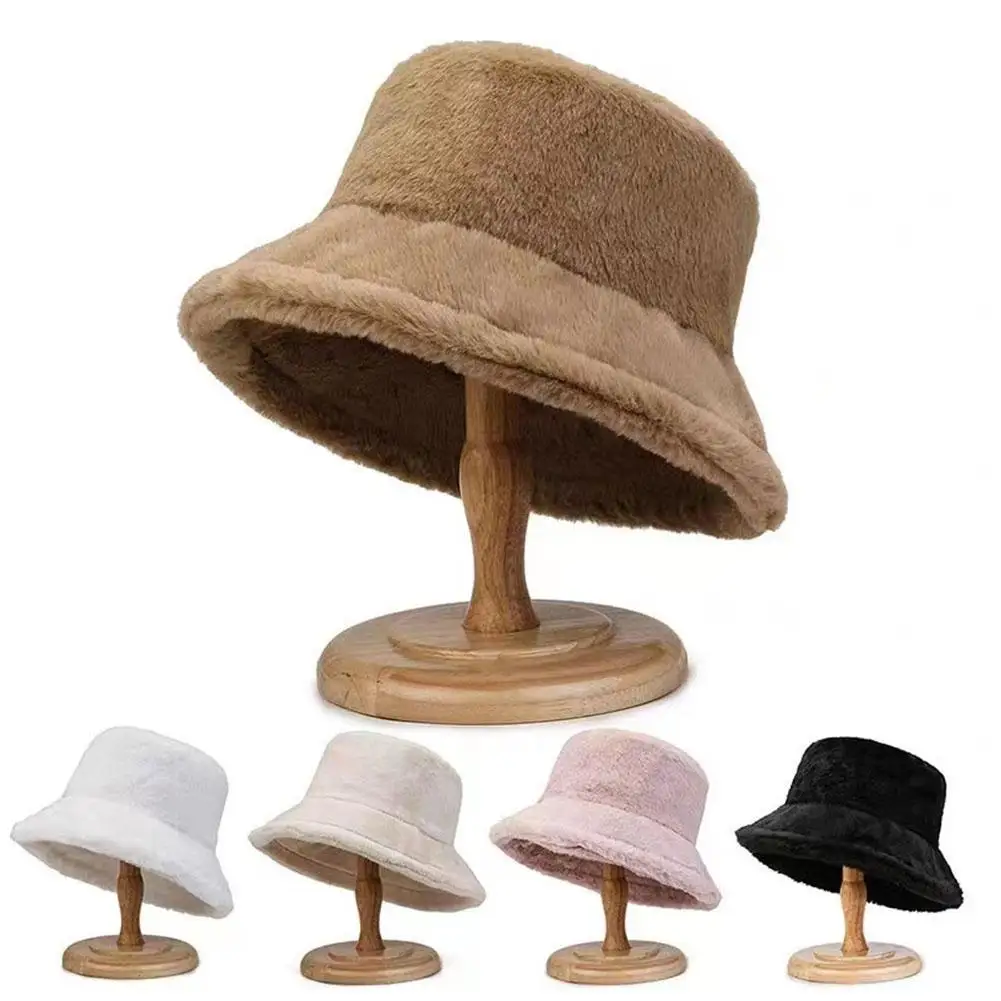 Sombreros de pescador de felpa para mujer, sombrero de cubo colorido, cálido, a prueba de viento, a prueba de frío, ala ancha, gorra de artista para mujer