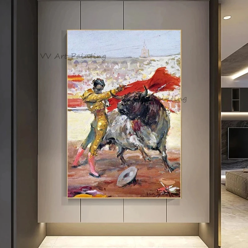 

Famous Artist 100%Handmade Abstract Style Figure Oil Painting On Canvas Bullfight Mural Artworks for Home Decoration Drawing