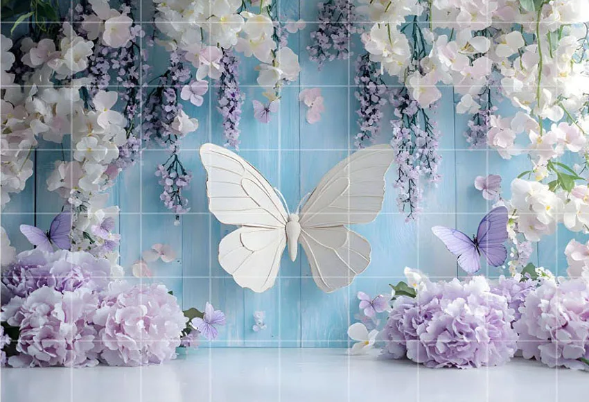 Mehofond التصوير خلفية حديقة الوستارية الزهور فراشة الاطفال عيد ميلاد الأمومة صورة ديكور خلفية استوديو الصور