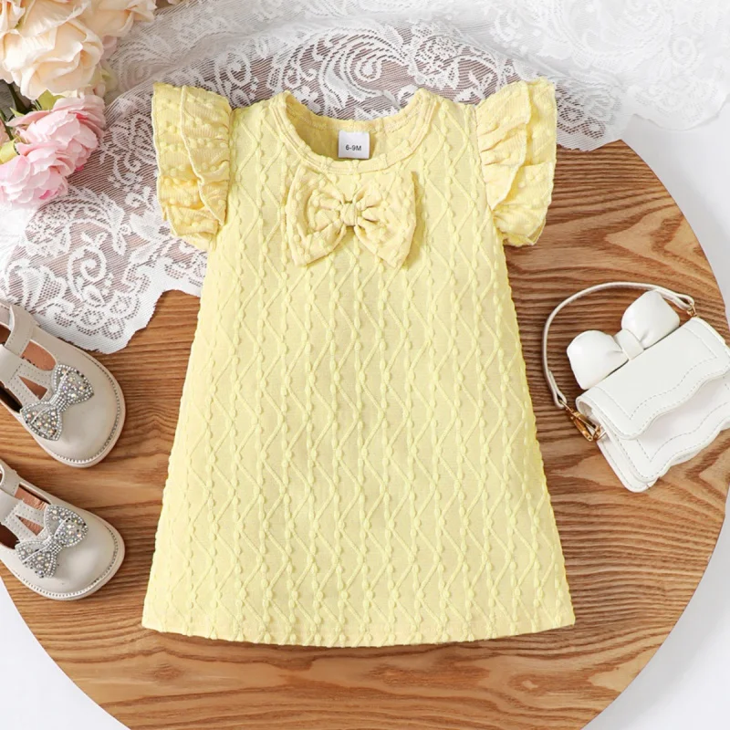 Dress For Baby Girl Summer Newborn Clothes Fashion Cute Bowknot Princess Dresses Solid Color Casual Infant Toddlers Clothing D2L