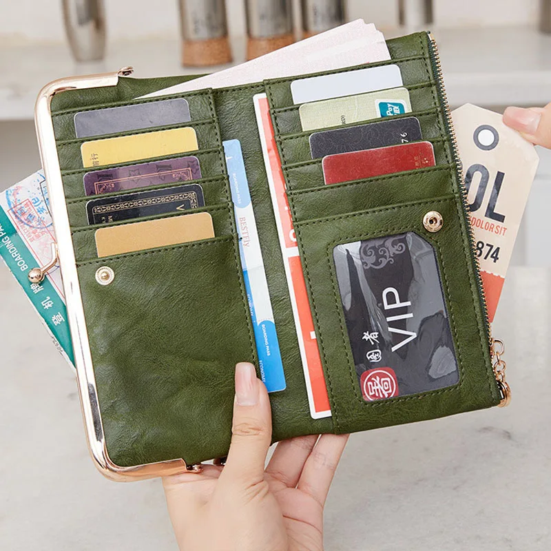 Multifunctional Folding Clip Long PU Leather Women Wallet Portable Multi-slot Phone Bag for Ladies