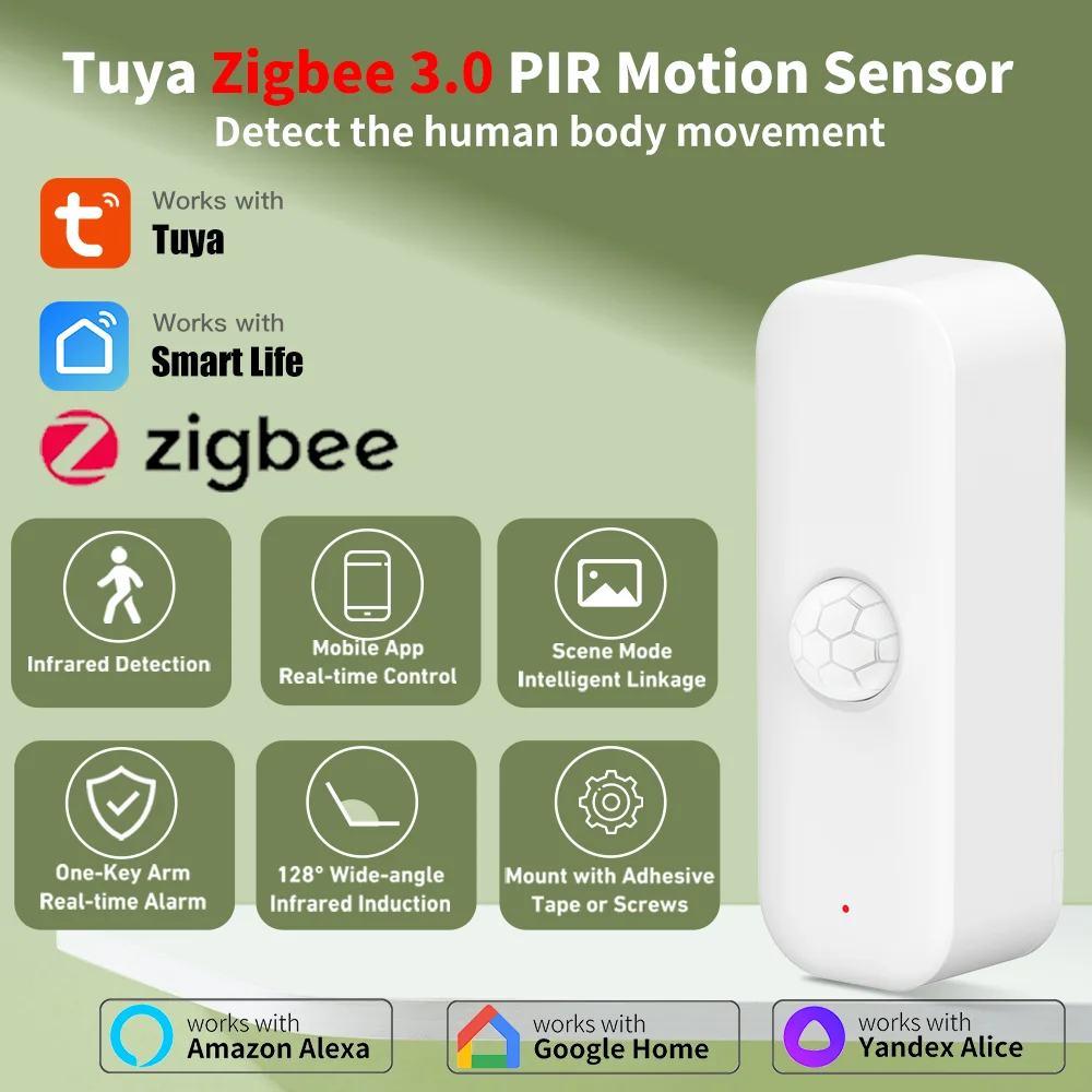 Tuya Zigbee 3.0 PIR Smart Motion Sensor for Smart Home APP Remote Control Work With Yandex ZHA Zigbee2MQTT SmartLife Alexa