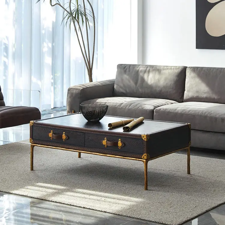 &Modern Mid-Century Metal Glass Top Durable Coffee Table for Home Furniture General Use in Villa Living Room