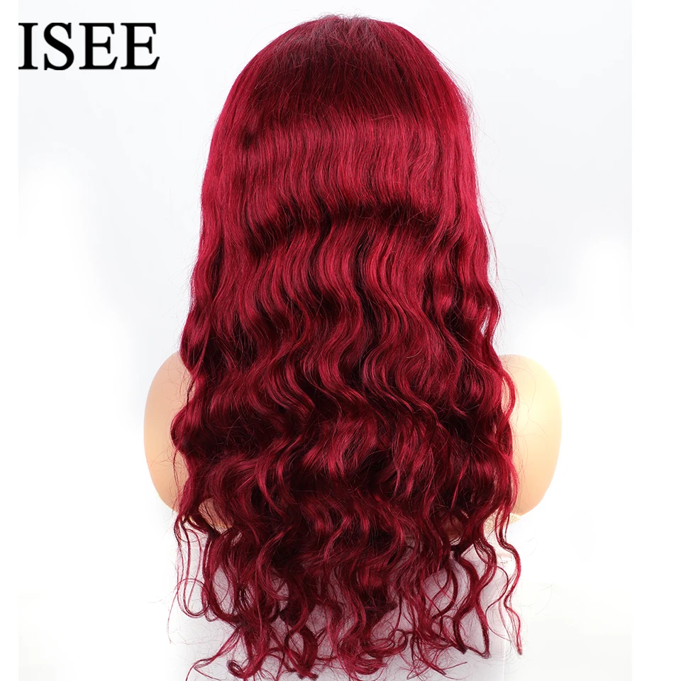 Wear Go Glueless Human Hair Wig ISEE Hair Peruvian Body Wave 99j Burgundy Colored 6x4 Lace Glueless Human Hair Wig Ready To Wear