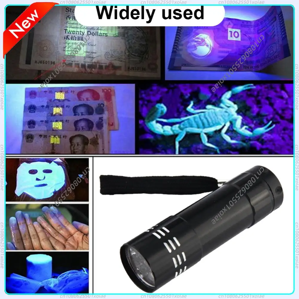 9 LED Mini Ultraviolet Torch Waterproof 395nm Ultraviolet LED Flashlight Portable for Fluorescent Agent/ Currency Test