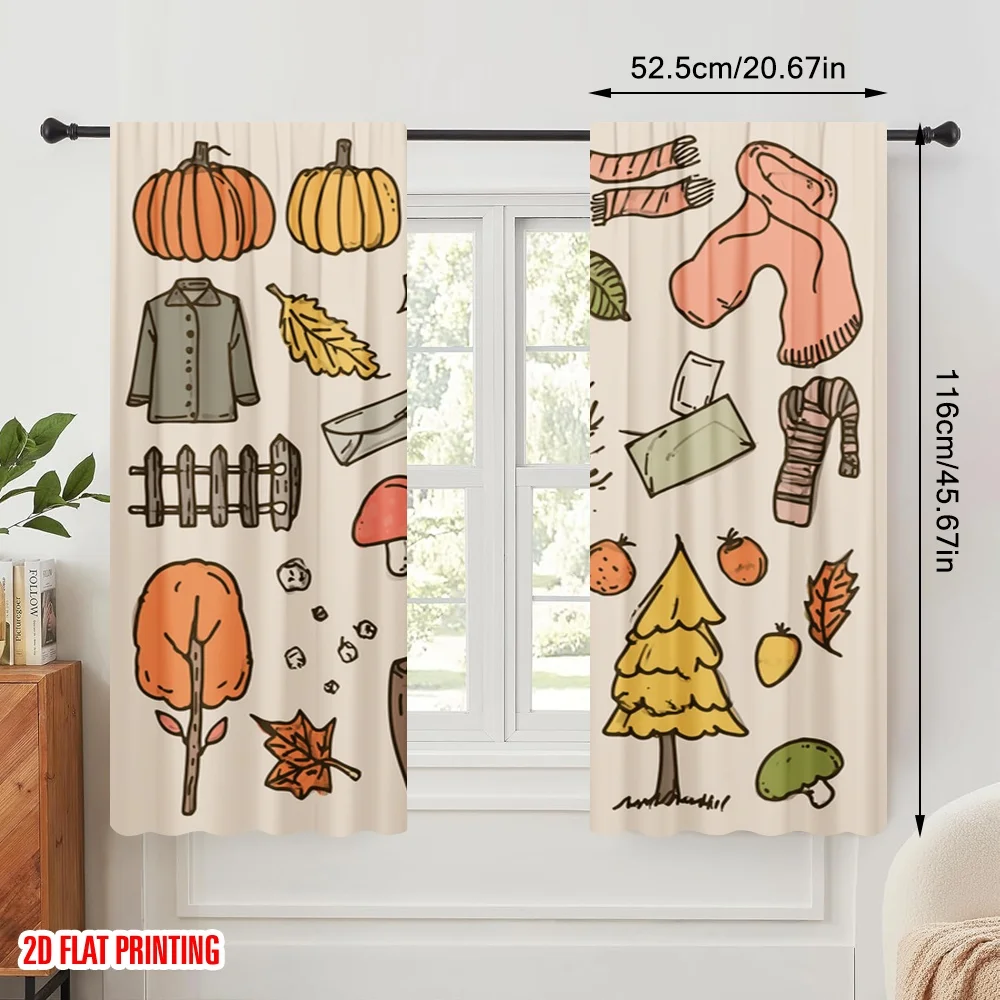2pcs,2D plane printing Pattern Curtains halloween pumpkin (14) Durable 100% Polyester Fabric (without rod) Gifts for Living
