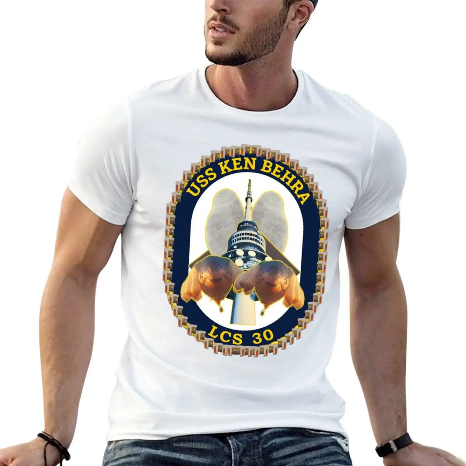 Camiseta USS Ken Behra con escudo alternativo para USS Canberra, camisetas para hombre, camisetas de marca de lujo de alta calidad, camiseta 100% de algodón