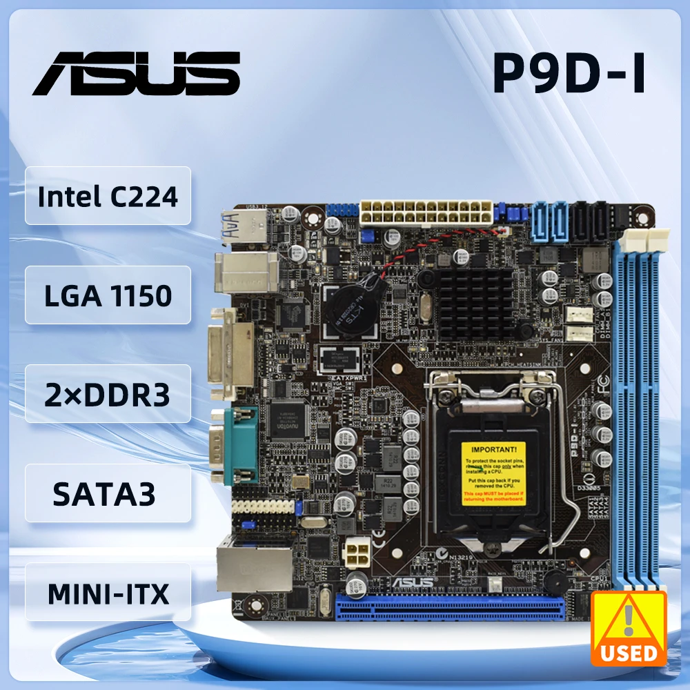 

Серверная материнская плата Asus P9D-I Mini-ITX LGA 1150 Intel C222 DDR3 8 ГБ с поддержкой процессоров Intel Core i3 4-го поколения Порты SATA3 6 Гбит/с