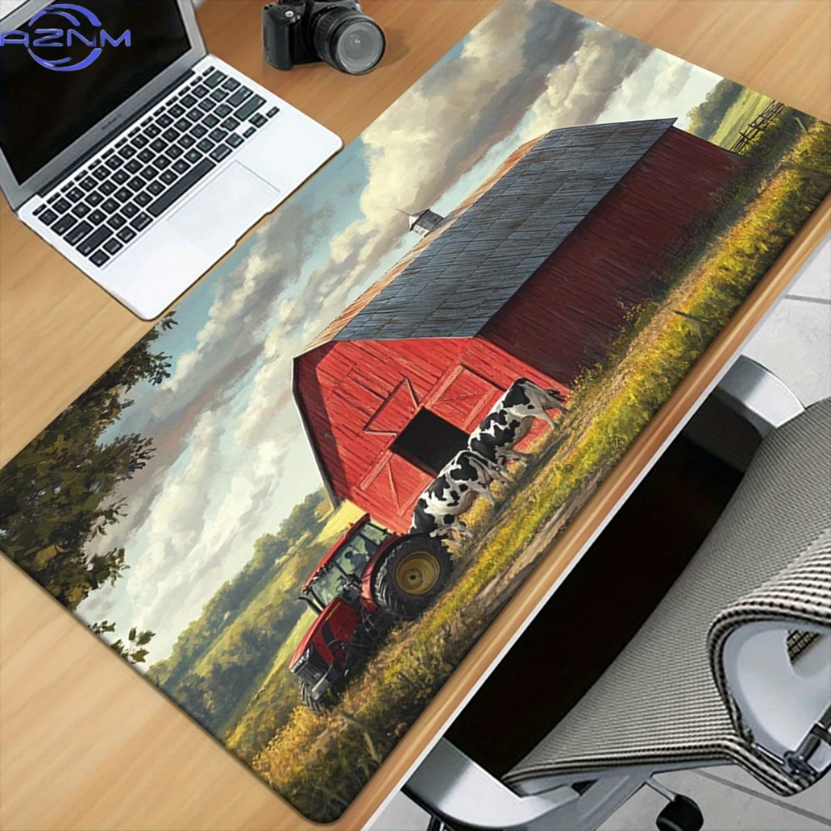 1pc Large Red Barn & Green Field Farm Design Non-Slip Rubber Base Gaming & Office Desk Mat with Wrist - Ergonomic Comfort, Non-S