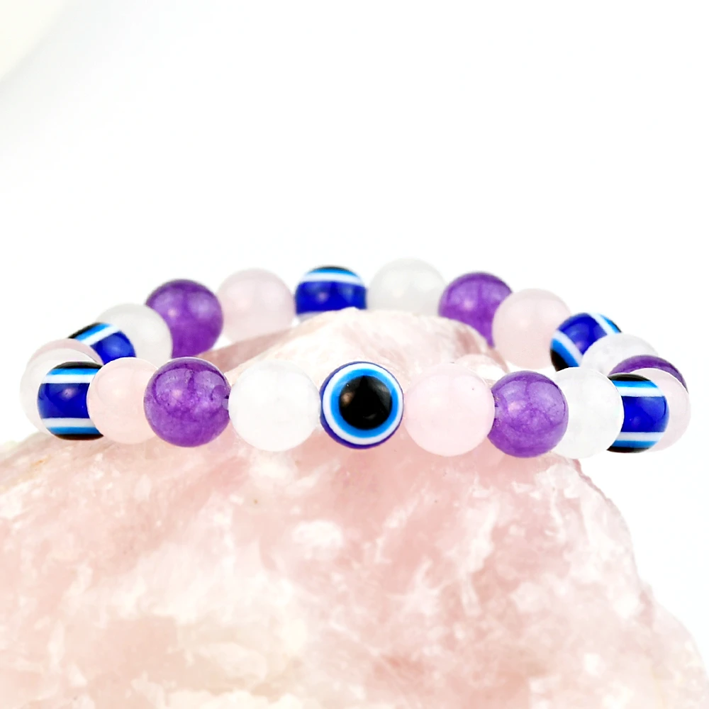Vintage Rose Quartz Amethyst White Jade Elastic Beaded Bracelets Round Loose Stone Bead DIY Fashion Handmade Bracelet image 3