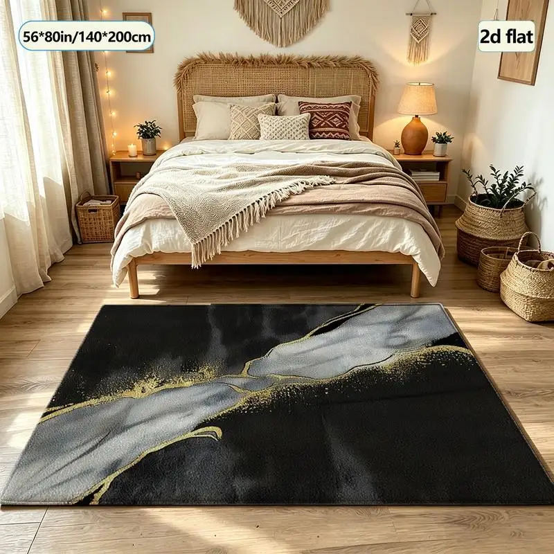 Black White Gold Liquid Marble Carpet Modern Abstract Art Home Interior Living Room Bedroom Floor Carpet
