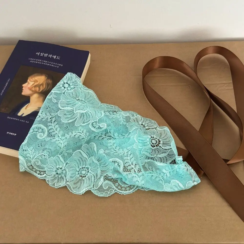Cute Thin Lace Hair Band Soft Breathable Women Headband Hollow Out Drawstring Mesh Flower Head Wrap Summer