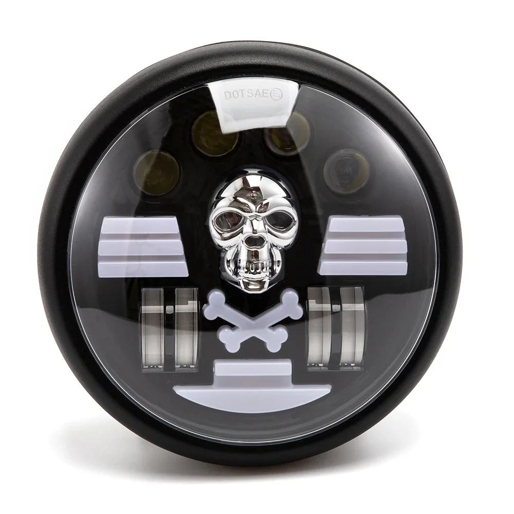 EVOMOSA موضة الجمجمة تصميم دراجة نارية العلوي كشافات العالمي عالية منخفضة شعاع جولة موتو كشافات ل هارلي يامها هوندا #3