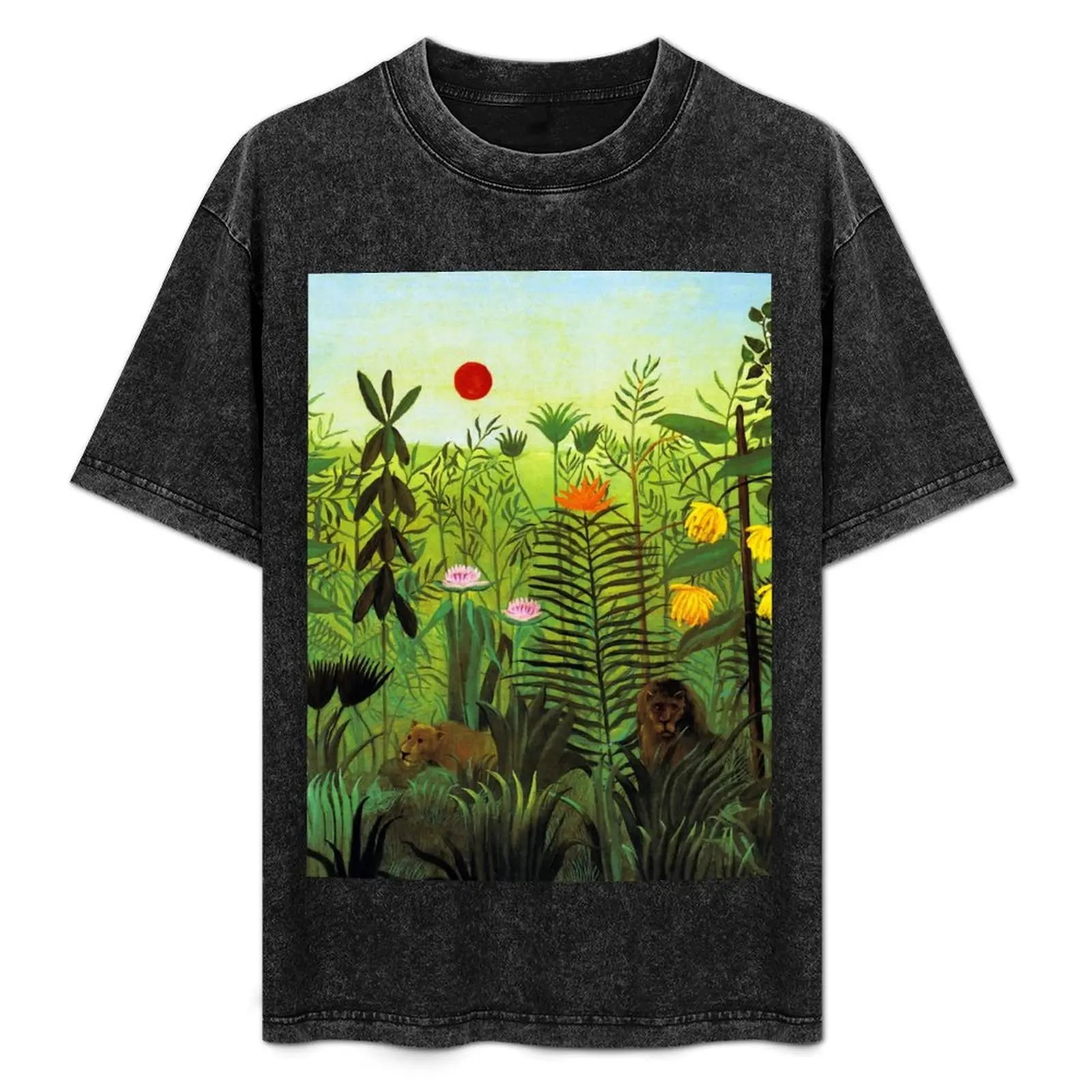 アンリ・ルソーのアフリカの雄雌のライオンが描かれたエキゾチックな風景、1903-1910年-tシャツ-速乾性フィッシングtシャツ