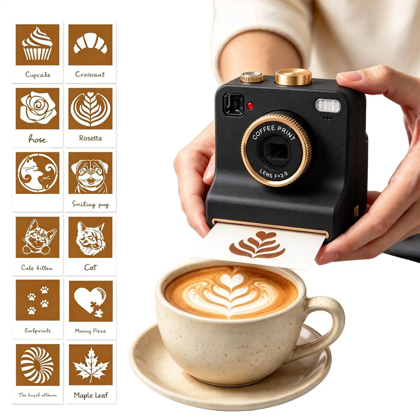 3D Printed Latte Art Camera,One touch Coffee Printer Chocolate Foam Machine, Manual Coffee Template Printer For Home Cafes