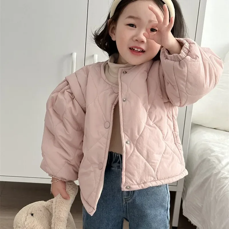 2024 Winter New Girls' Korean Edition Solid Color Plush Jacket with Cotton Jacket for Children's Fashionable and Cute  Clothes