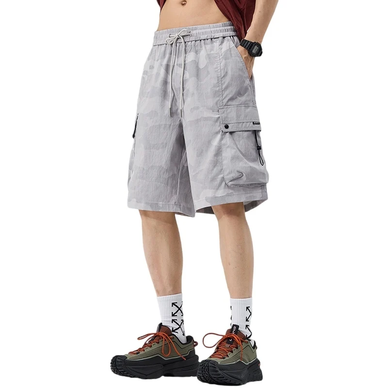メンズ カジュアル カーゴ ジム ランニング トレーニング アスレチック ショーツ 夏 アイスシルク ウエストゴム 軽量 速乾性 アウトドア ワークショーツ