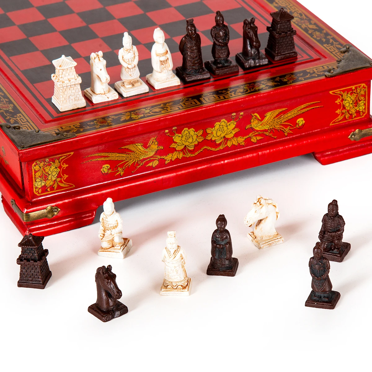 

Retro Chess Set Board Games Resin Chess Terracotta Warriors Lifelike Pieces High-density Board Paste 26*26*6.5cm/10.24*2.56in